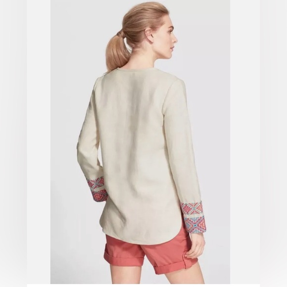 Tory Burch Mckenna Linen Embroidered Tunic in Ivory. - Picture 3 of 8